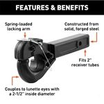 JY-PH-02A Pintle Hook for 2-Inch Hitch Receiver, 20,000 lbs. Fits 2-1/2-Inch Lunette Ring