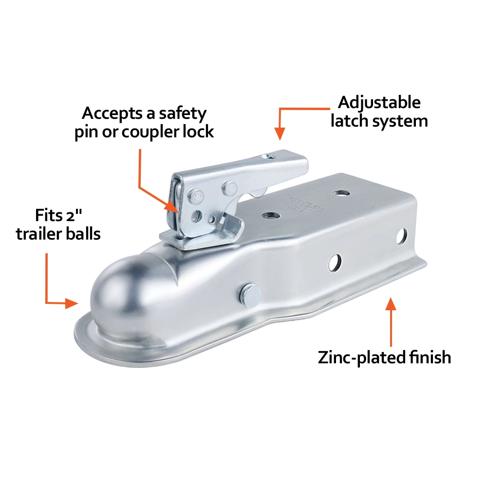 Original Factory Straight Tongue Trailer Coupler for 3-Inch Channel 2-Inch Hitch Ball Capacity 3500 lbs