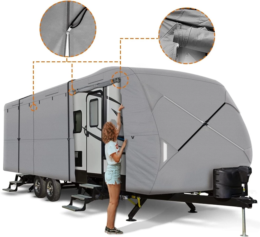 Leader Accessories 18-20Travel Trailer RV Cover Windproof Extra Thick Upgraded 5 Layers Camper Cover with Adhesive Repair Patches