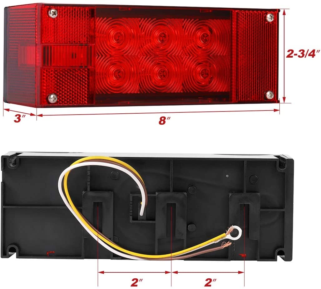 12V LED Low Profile Submersible Rectangular Trailer Light Kit Tail Stop Turn Running Lights for Boat Trailer Truck Marine