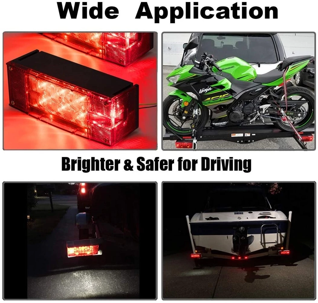 12V LED Low Profile Submersible Rectangular Trailer Light Kit Tail Stop Turn Running Lights for Boat Trailer Truck Marine