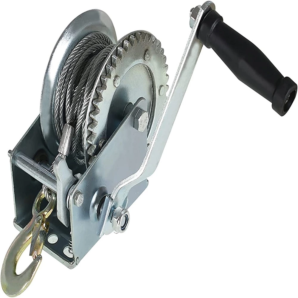 1BJY-HW-06S 1600lbs Hand Crank Winch with Hook and 10m 32ft Steel Cable, Fit for Boat, Trailer or ATV