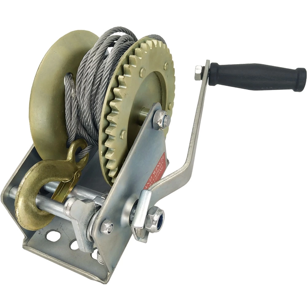 1BJY-HW-09S 2500lbs Hand Crank Winch with Hook and 10m 32ft Steel Cable, Fit for Boat, Trailer or ATV